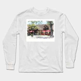 Cafe Scene in Solvang California Digital Watercolor Long Sleeve T-Shirt